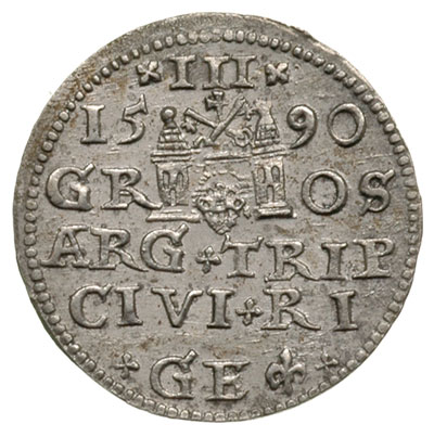 trojak 1590, Ryga, Iger R.90.1.b, Gerbaszewski 7, piękny