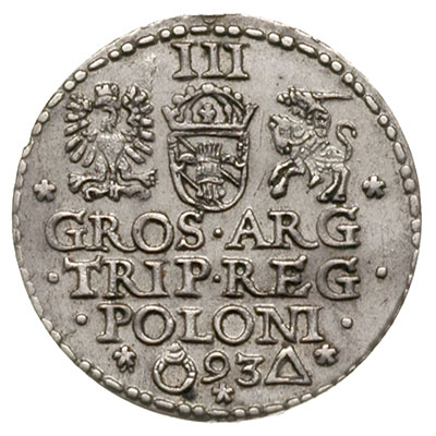 trojak 1593, Malbork, krótka broda króla, Iger M.93.b, patyna