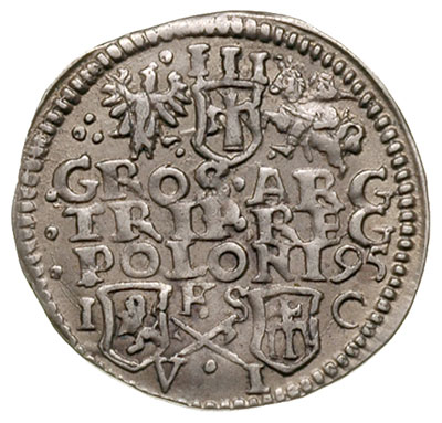 trojak 1595, Bydgoszcz, Iger B.95.2.e podobny,  ale napis SIG III D G REX PO, patyna