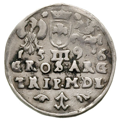 trojak 1596, Wilno, odmiana z gałązkami po bokach herbu Chalecki, Iger V.96.3.a R(6), Ivanauskas 5SV47-24, rzadki