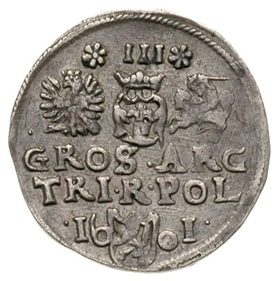 trojak 1601, Wschowa, Iger W.01.6.a (R4), rzadka moneta przypisywana czasem do mennicy lubelskiej, patyna