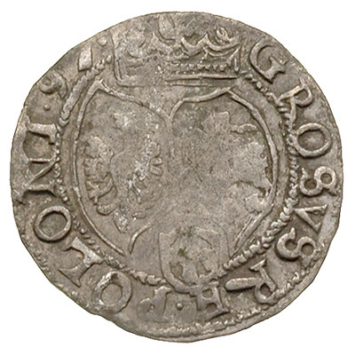 grosz 1597, Lublin, Aw: Popiersie i napis wokoło, Rw: Tarcze herbowe i napis wokoło, T. 25, bardzo rzadki