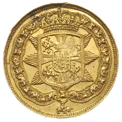 dwudukat medalowy 1702, Drezno, Aw: Głowa króla w prawo, niżej litera O, wokoło napis AUGUSTUS II D G REX POL & EL SAX,  Rw: Tarcza herbowa na tle gwiazdy i duńskiego Orderu Słonia, rant karbowany, złoto 6.95 g, Kahnt 256, H-Cz. 2621 (R2), na awersie zadrapania, medal ten upamiętniał nadanie Augustowi Orderu Słonia przez króla Danii w roku 1686, patyna
