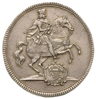 półtalar wikariacki 1711, Drezno, Aw: Król na koniu, Rw: Dwa stoły z insygniami, Kahnt 284, Merseb. 1491, delikatna patyna