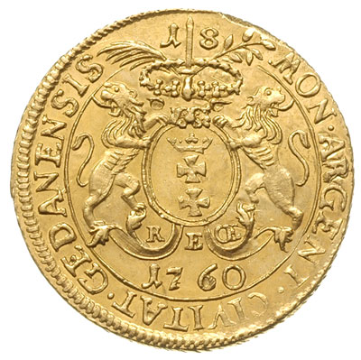 ort w złocie 1760, Gdańsk, Aw: Popiersie króla w