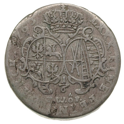 próba 1/6 talara 1763, Drezno, moneta wybita na krążku 1/4 talara 7.79 g, Kant 564, bardzo rzadka