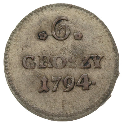 6 groszy 1794, Warszawa, małe cyfry daty, Plage 210, patyna