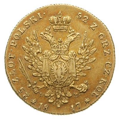25 zlotych 1817, Warszawa, złoto 4.89 g, Plage 11, Bitkin 812 (R), ładnie zachowany egzemplarz, patyna