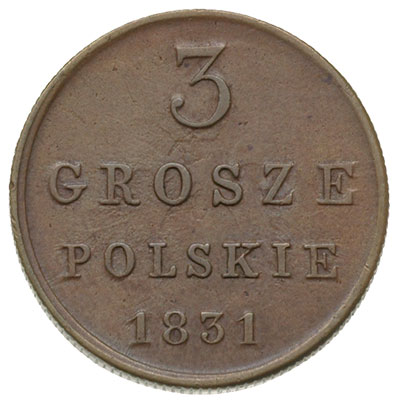 3 grosze 1831, Warszawa, litery K - G, Iger KK.31.1.a (R1), Plage 173, Bitkin 1041, patyna