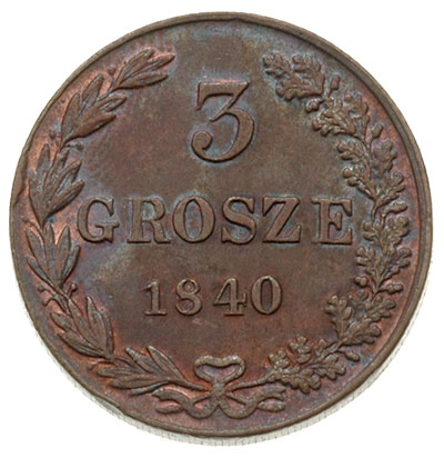 3 grosze 1840, Warszawa, Iger KK.40.1.a, Plage 191, Bitkin 1206, patyna
