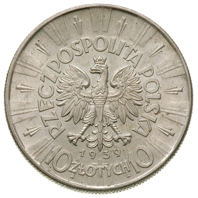 10 złotych 1939, Warszawa, Józef Piłsudski, Parchimowicz 124.f, piękne
