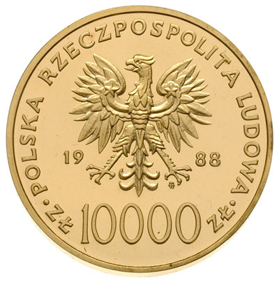 10 000 złotych 1988, Warszawa, Jan Paweł II - X Lat Pontyfikatu, złoto próby .999, 31.1 g, Parchimowicz 366 c, nakład 1.000 sztuk, stempel zwykły