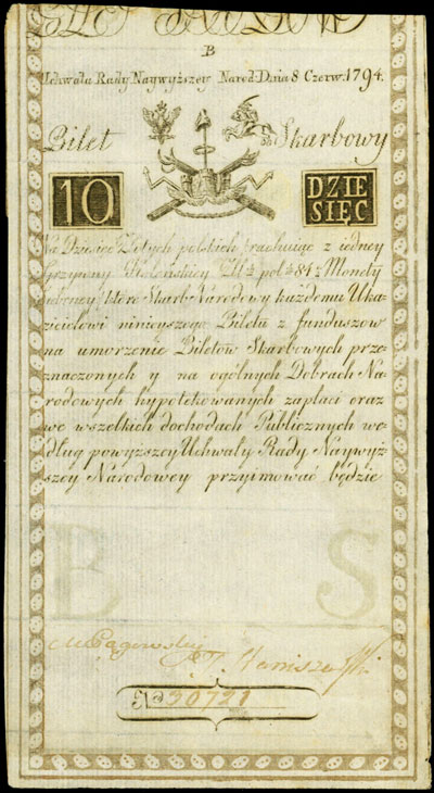 10 złotych polskich 8.06.1794, seria B, Miłczak A2, Lucow 18 (R2)