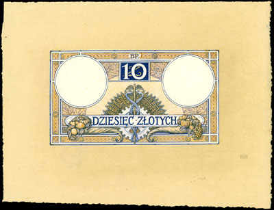 próba druku strony odwrotnej banknotu 10 złotych