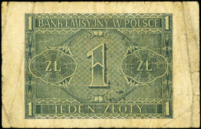 1 złoty 1.08.1941, seria BB, z nadrukiem \PW / B