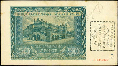 50 złotych 1.08.1941, seria E, z nadrukiem \A. K