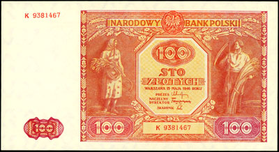 100 złotych 15.05.1946, seria K, Miłczak 129a, L