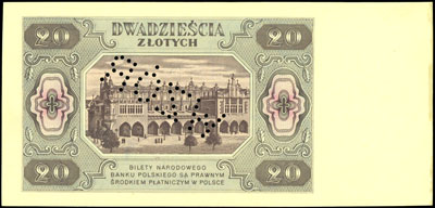 20 złotych 1.07.1948, seria HU 0000008, ukośna p