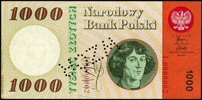 1000 złotych 29.10.1965, seria I 0000002, ukośna