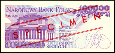 100.000 złotych 16.11.1993, seria A 0000000, uko