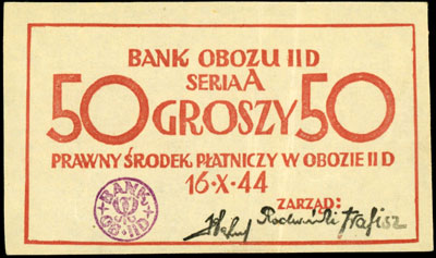 Obóz II D w Borne-Sulinowo (Gross-Born), bony na 50 groszy i 1 piast, 16.10.1944, Lucow 935 (R4) i 936 (R6), łącznie 2 sztuki