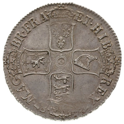 korona 1687, Aw: Popiersie w lewo, Rw: Cztery tarcze herbowe, na rancie TERTIO, srebro 30.20 g, S 3407, patyna