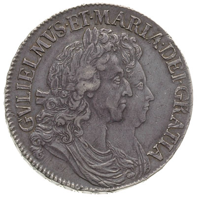 korona 1691, Aw: Popiersia w prawo, Rw: Cztery tarcze herbowe i monogramy, na rancie TERTIO, srebro 29.93 g, S. 3433, ciemna patyna