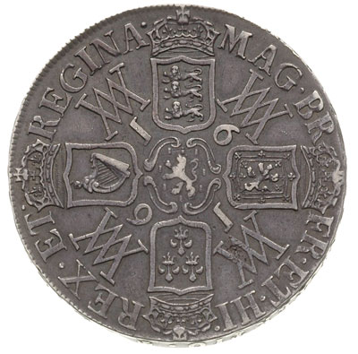 korona 1691, Aw: Popiersia w prawo, Rw: Cztery tarcze herbowe i monogramy, na rancie TERTIO, srebro 29.93 g, S. 3433, ciemna patyna