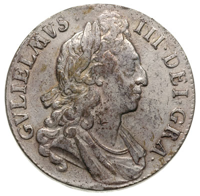 korona 1695, Aw: Popiersie w prawo, Rw: Cztery tarcze herbowe, nieczytelny napis na rancie, srebro 30.10 g, S. 3470, moneta wyczyszczona, opiłowany rant