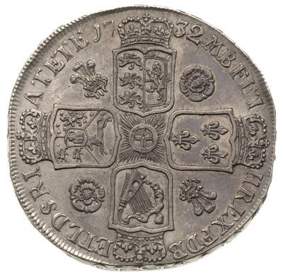 korona 1732, Aw: Popiersie w prawo, Rw: Cztery tarcze herbowe, na rancie SEXTO, srebro 29.82 g, S. 3686, ładna patyna