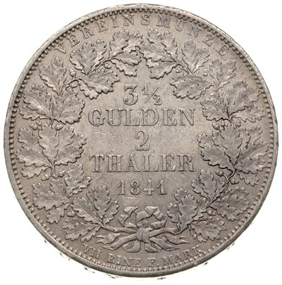 Karol Leopold Fryderyk 1830-1852, dwutalar = 3 1/2 guldena 1841, Karlsruhe, srebro 37.07 g, Thun 24, Dav. 524, AKS 88