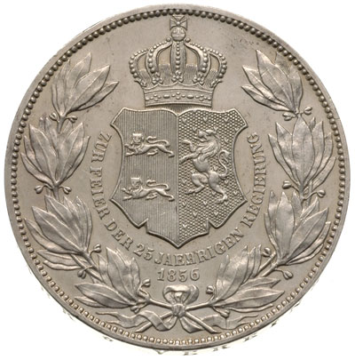 Wilhelm I 1831-1884, dwutalar 1856, Hanower, srebro 37.12 g, wybity z okazji 25-lecia panowania, Thun 122, Dav. 635, AKS 97