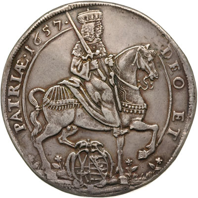Jan Jerzy II 1656-1680, talar wikariacki 1657, srebro 28.96 g, Schnee 901, Merseb. 1156, Kahnt 492, patyna