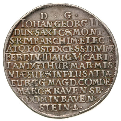 Jan Jerzy II 1656-1680, talar wikariacki 1657, srebro 28.96 g, Schnee 901, Merseb. 1156, Kahnt 492, patyna