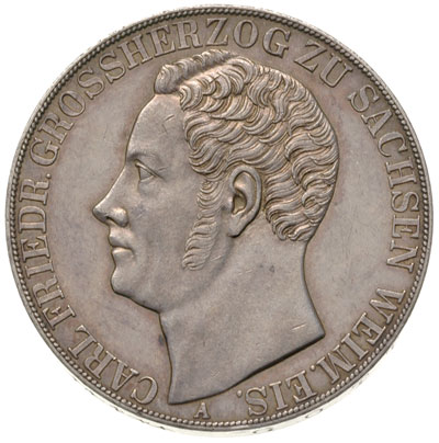 Karol Fryderyk 1828-1853, dwutalar = 3 1/2 guldena 1848, Berlin, srebro 37.13 g, Thun 383, Dav. 844, AKS 20, patyna