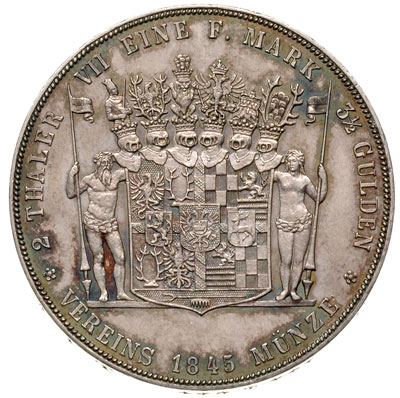 Günther Fryderyk Karol II 1839-1880, dwutalar = 3 1/2 guldena 1845, Berlin, srebro 37.11 g, Thun 399, Dav. 920, AKS 37, ładne lustro, patyna