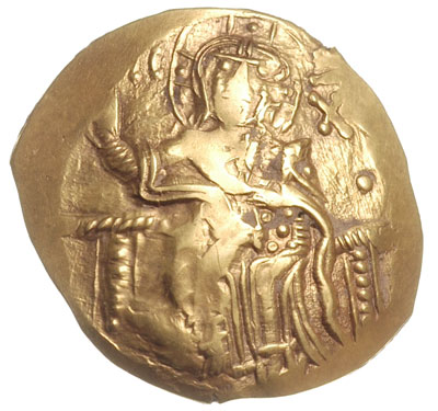 hyperpyron, Magnesia, Aw: Chrystus na tronie, Rw: Cesarz z labarum błogosławiony przez Marię, złoto 4.24 g, DOC 4 c, bardzo ładny egzemplarz