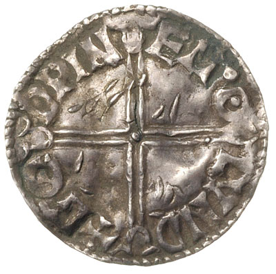 denar, Londyn, Aw: Popiersie króla w lewo i napis EDELRED REX ANGLO, Rw: Długi krzyż i napis +GO-DPIN-EM.D-LVND, srebro 1.46 g, Spink 1151
