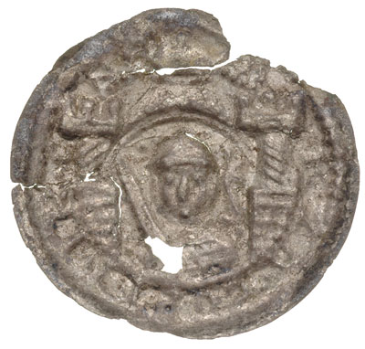 brakteat, ok.1157 r.; Popiersie z mieczem na wpr