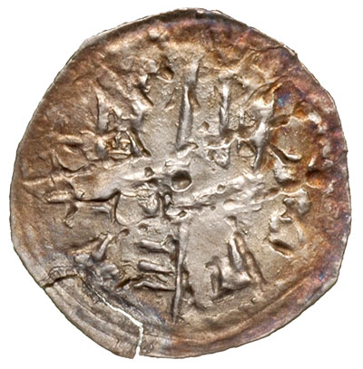 denar, Aw: Krzyż dwunitkowy , polach napis LODISLAVS, Rw: Dwie postacie z chorągwią, srebro 0.20 g, Str. 174.ab, Suchodolski 3 a, bardzo ładny egzemplarz
