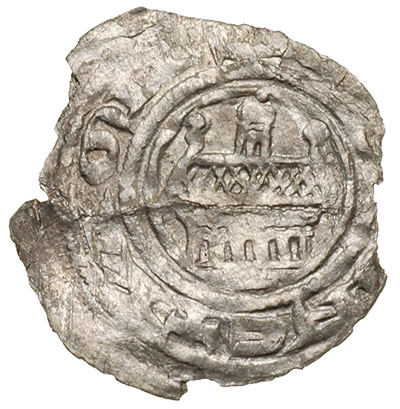 denar, Kamień Pomorski, Aw: Głowa św. Jana, napis w otoku, Rw: Trójwieżowy kościół i napis w otoku, srebro 0.50 g, Dbg 18, częściowo wykruszony, rzadki