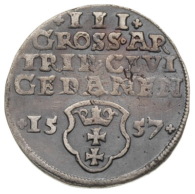 trojak 1557, Gdańsk, Iger G.57.2.d (R3), T. 3, ciemna patyna, rzadki
