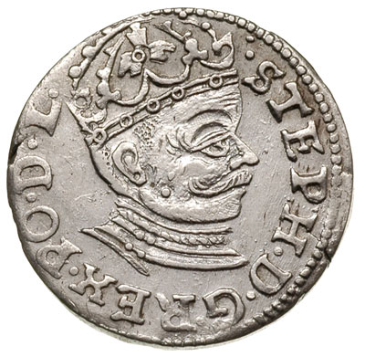trojak 1582, Ryga, Iger R.82.1.b (R2), T. 3, Gerbaszewski 8, moneta wybita nieco uszkodzonym stemplem, ale ładnie zachowana i rzadka