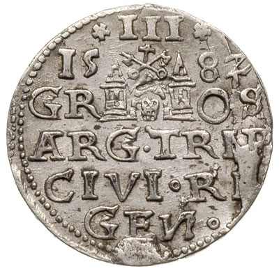 trojak 1582, Ryga, Iger R.82.1.b (R2), T. 3, Gerbaszewski 8, moneta wybita nieco uszkodzonym stemplem, ale ładnie zachowana i rzadka