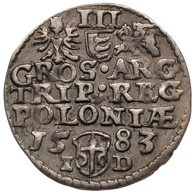 trojak 1583, Olkusz, awers Iger O.83.2.b, rewers Iger O.83.3.c (podobny), bardzo ładny, patyna
