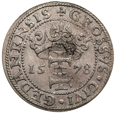 grosz 1578, Gdańsk, minimalna wada blachy, ale ładnie zachowany egzemplarz