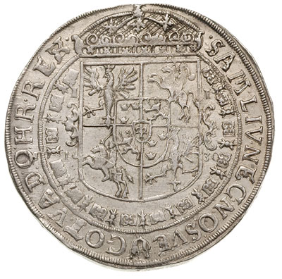talar 1630, Bydgoszcz, odmiana z wąskim popiersiem króla bez kokardy, srebro 28.76 g, Dav. 4315, T. 6, pięknie zachowany z dużym lustrem menniczym