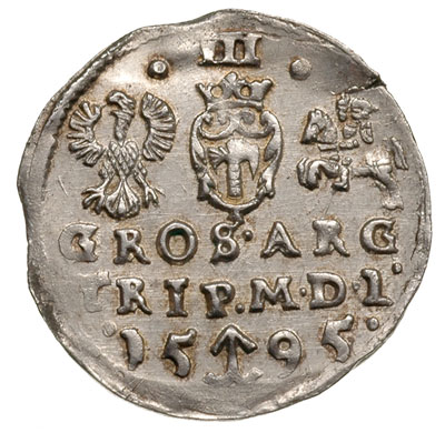 trojak 1595, Wilno, Iger V.95.1.a, Ivanauskas 5SV40-19, moneta wybita z końca blachy, ale ładnie zachowana