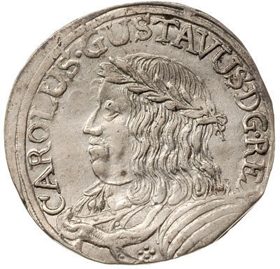ort bez roku (1656 r.), Toruń, Ahl. 1, okupacyjna moneta z popiersiem Karola Gustawa, dużo lustra menniczego, rzadki w tym stanie zachowania