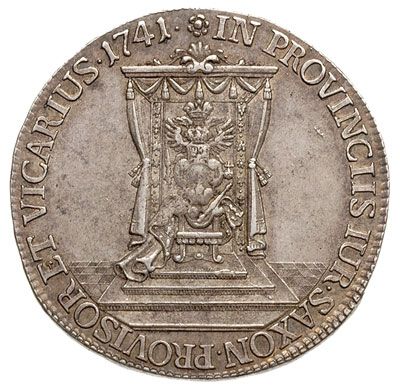 półtalar wikariacki 1741, Drezno, Aw: Król na koniu, Rw: Tron, Kahnt 640, Merseb. 1698, ładny, patyna